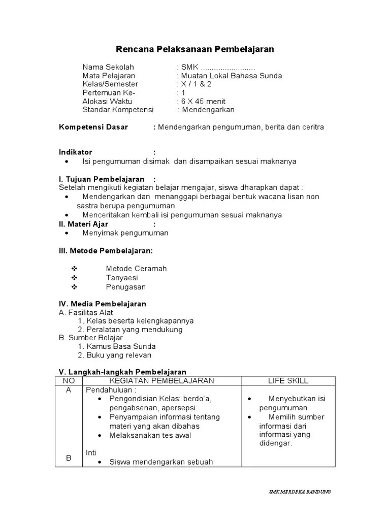 Rpp Bahasa Sunda Smk Kurikulum 2013 Revisi 2017
