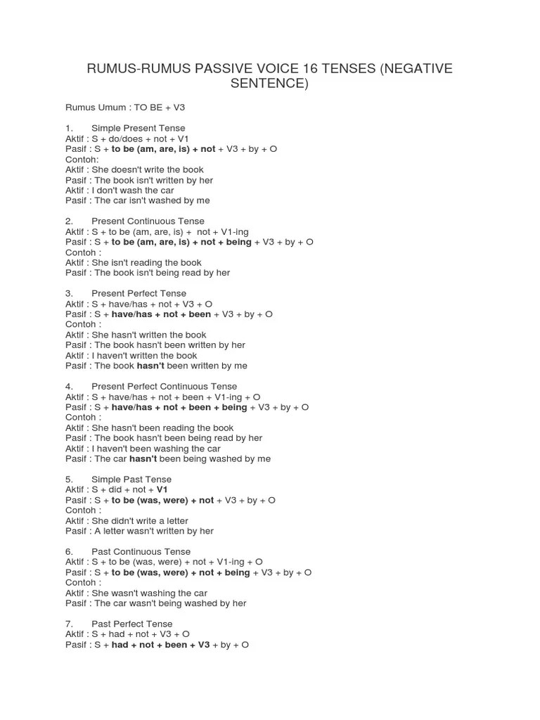 RUMUS Passive Voice Negative Sentence | PDF | Grammatical Tense | Style  (Fiction)