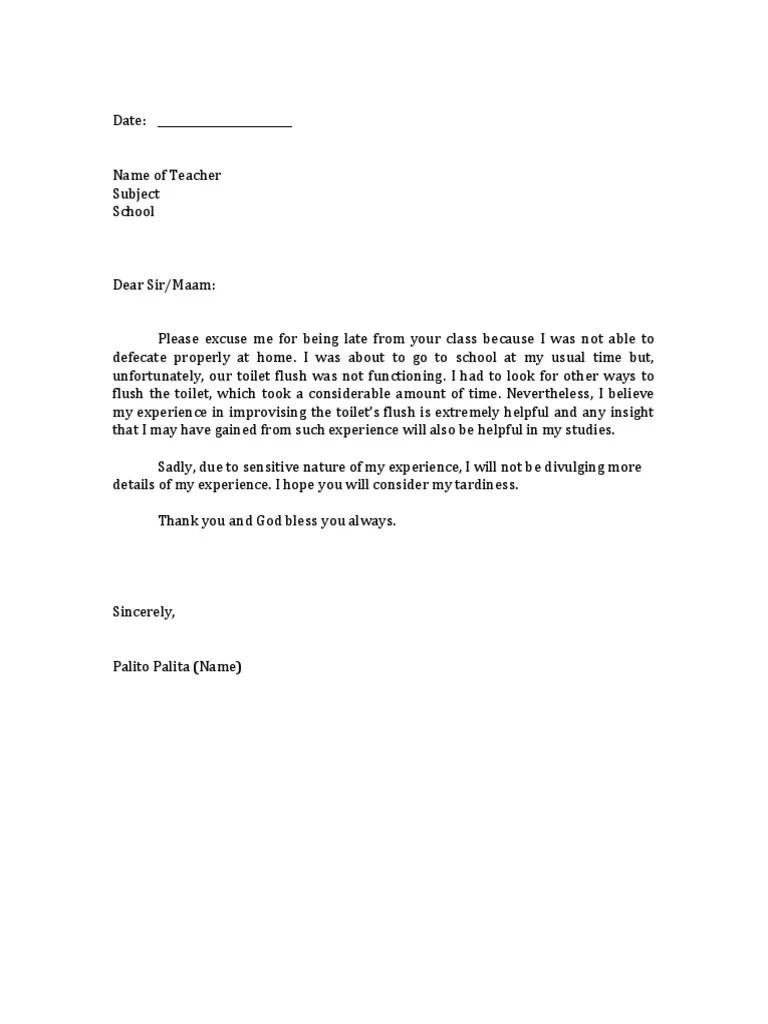 Excuse Letter Student Tardiness