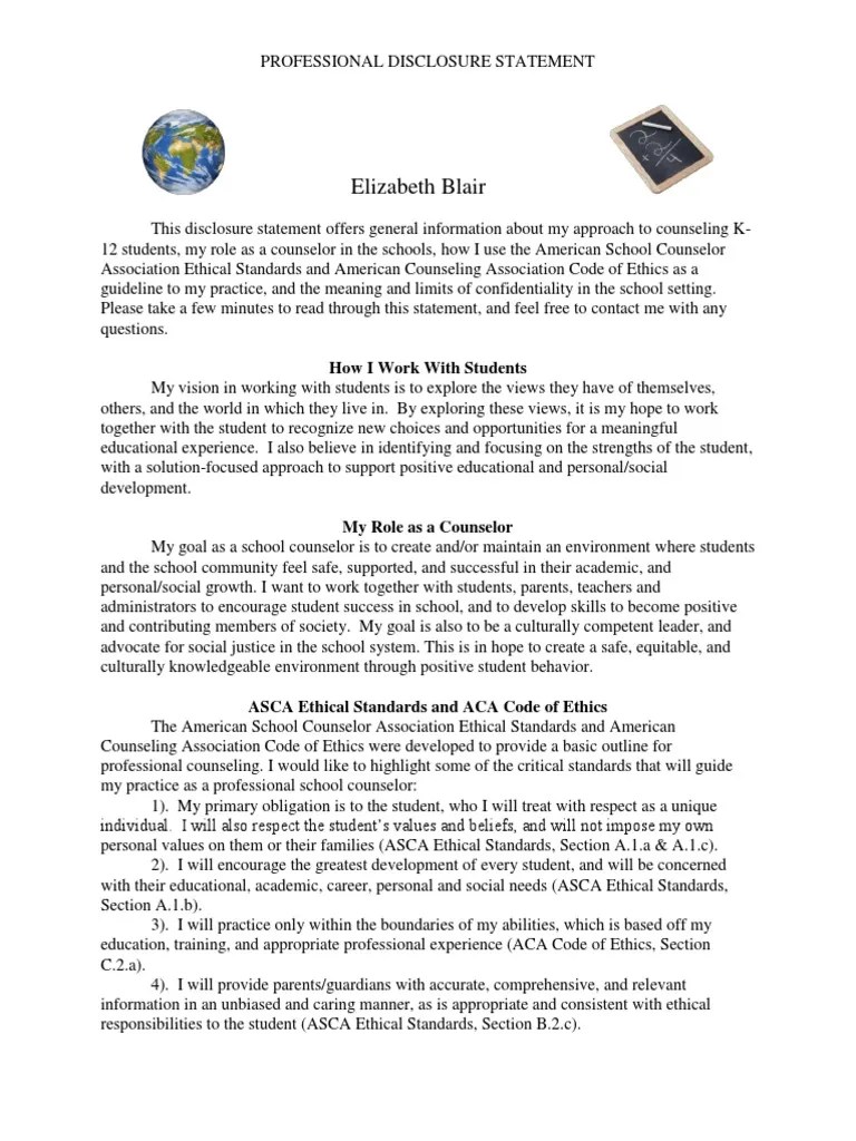 Counselor Brief Statement PDF School Counselor Confidentiality