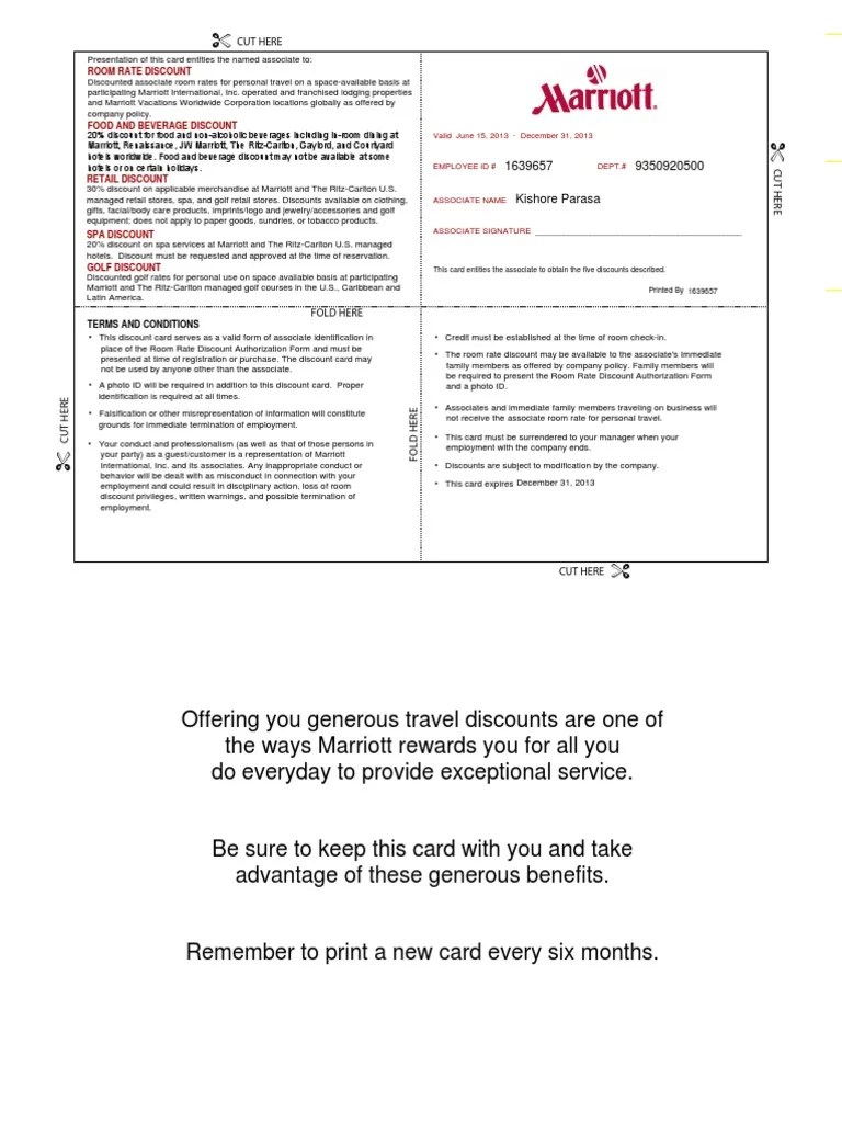 Discount Marriott International Identity Document