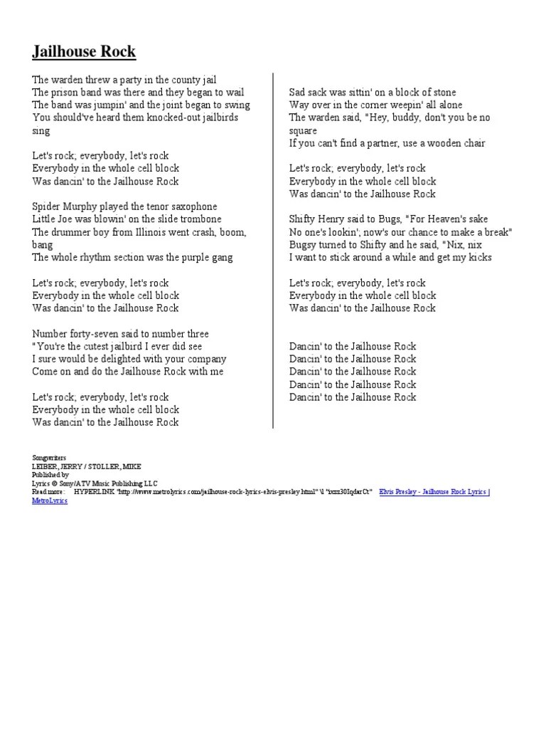 Jailhouse Rock Lyrics Memorization Choreography Popular Music Rock