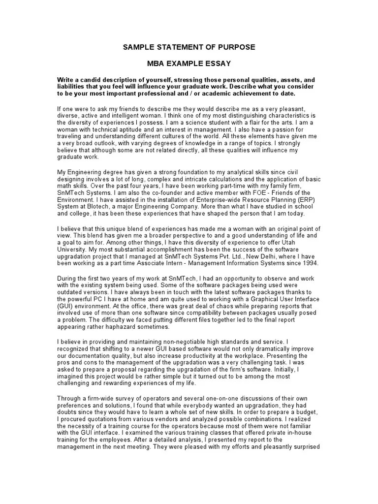 Sample Statement of Purpose Essays