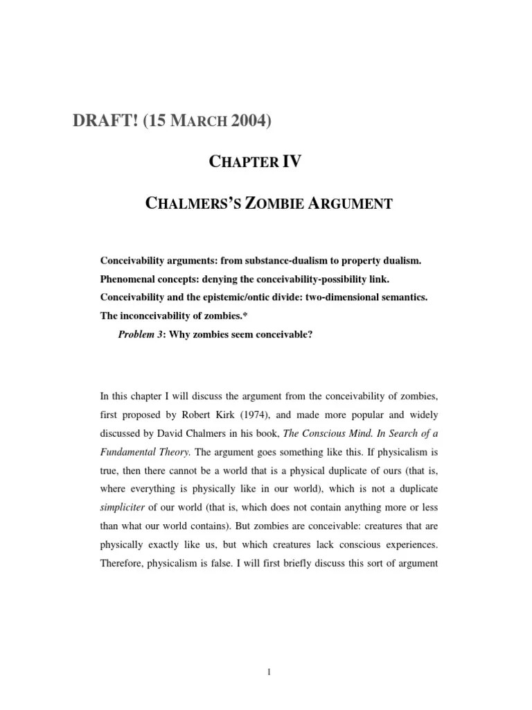 CHALMERS’S ZOMBIE ARGUMENT A Priori And A Posteriori Modal Logic