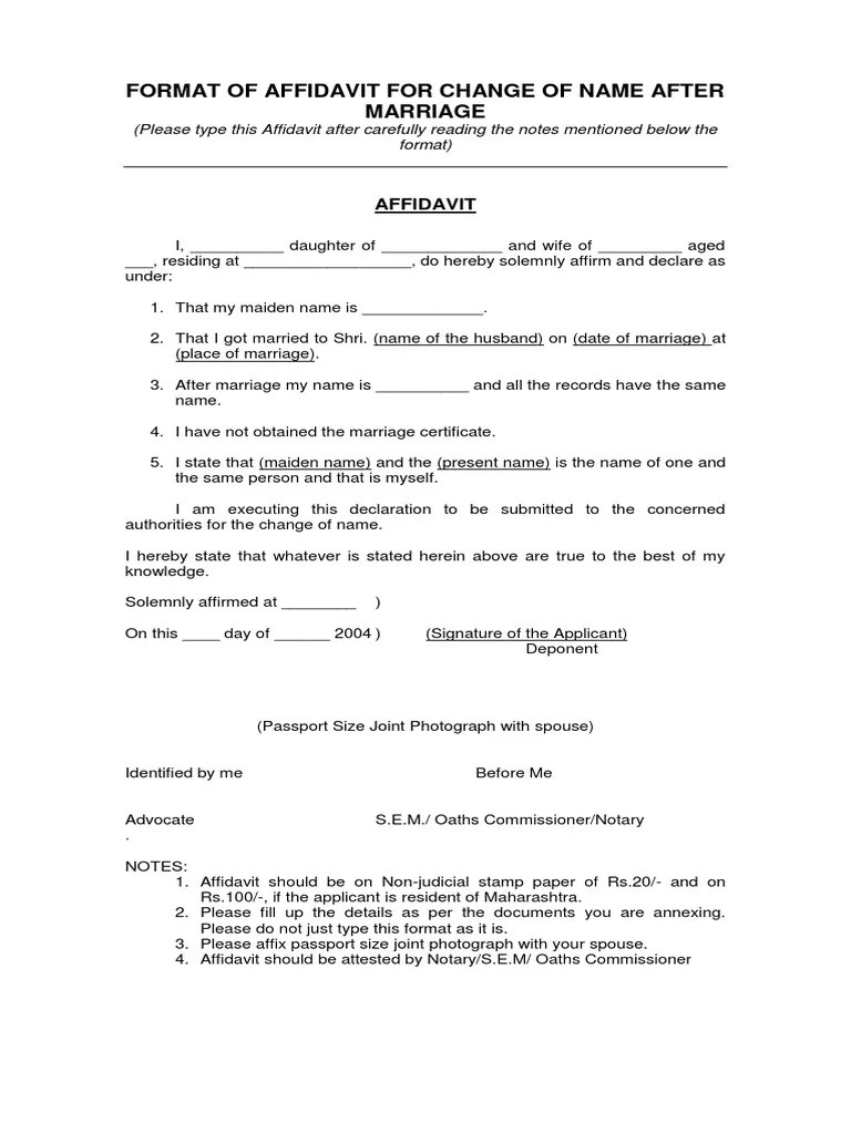 Annexure 7 Format of Affidavit Change of Name After Marriage PDF