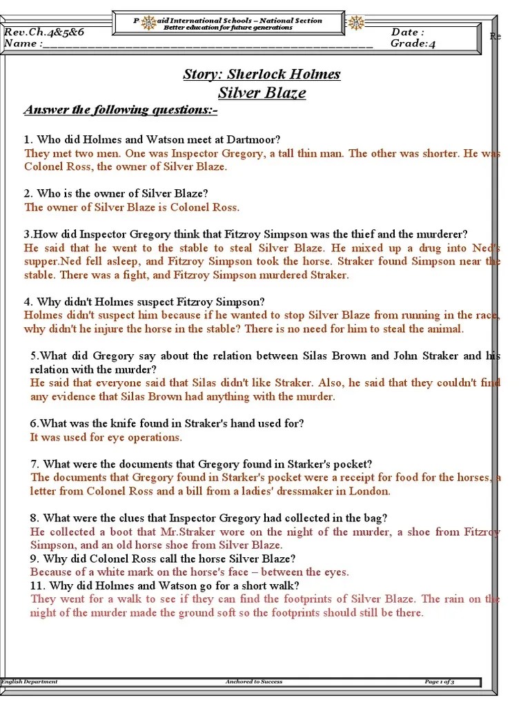 A Model Answer of Revision Sheet Chapter 4-5-6 | PDF | The Adventure Of