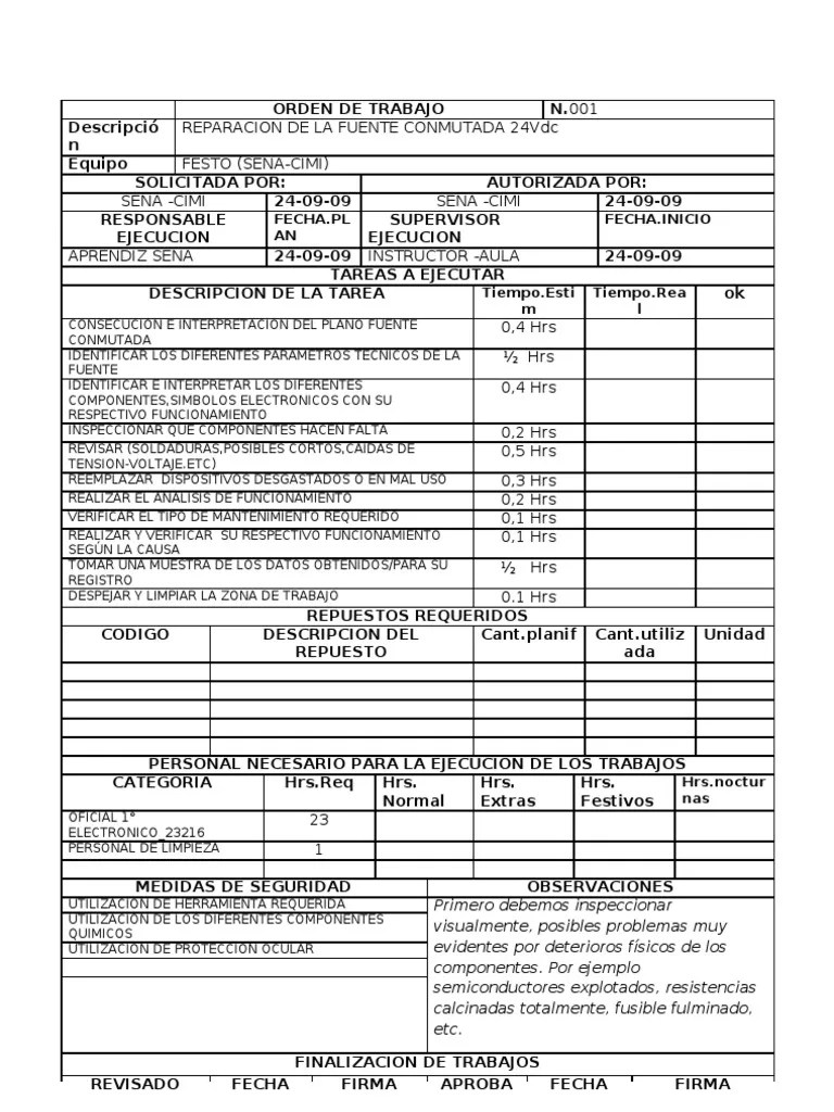 Formato Orden de Trabajo