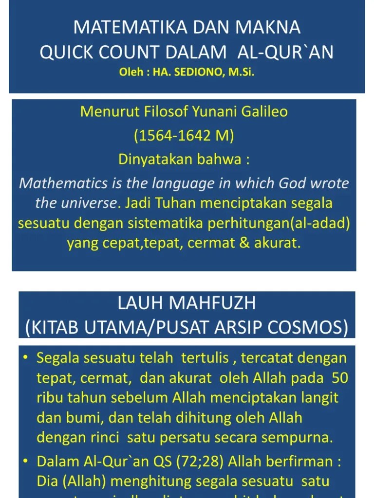 Matematika Dan Makna Quick Count Dalam AlQur`An