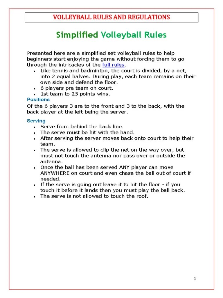 Volleyball Rules and Regulations PDF Volleyball Sports Rules And