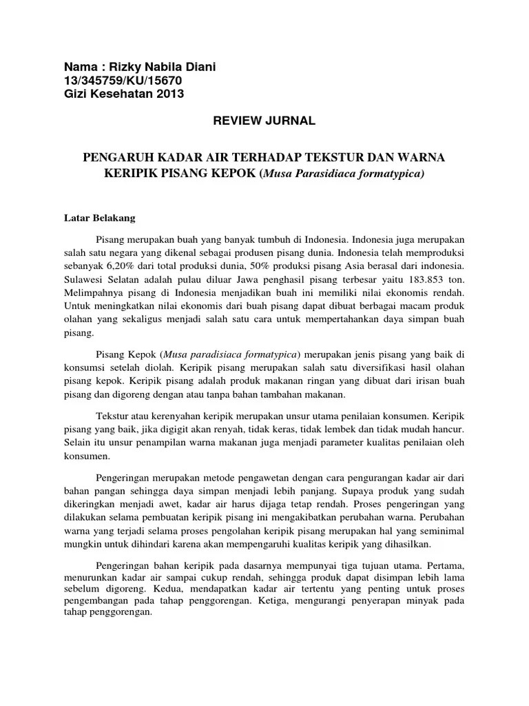 Review Jurnal Pengaruh Kadar Air Terhadap Tekstur Dan Warna Keripik