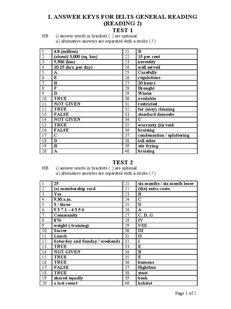 114161416 Answer Key for Ielts General Reading