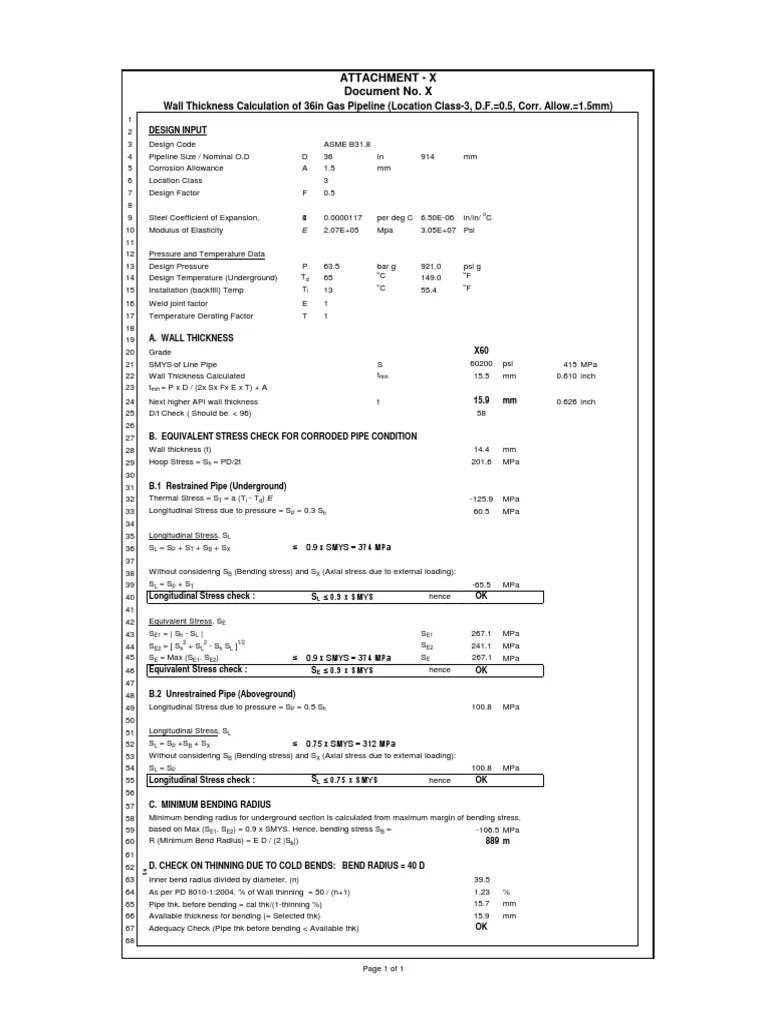 Wall Thickness Calculation ASME B31.8 2007 (Template)