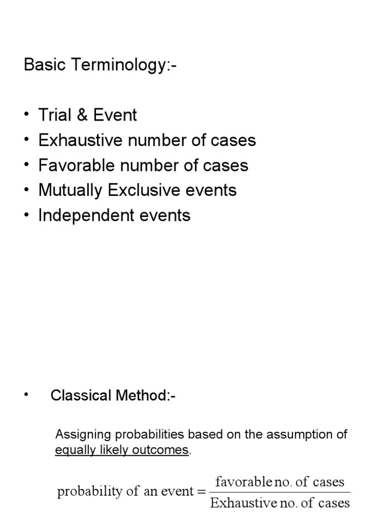 Basic Terminology Trial & Event Exhaustive PDF Probability