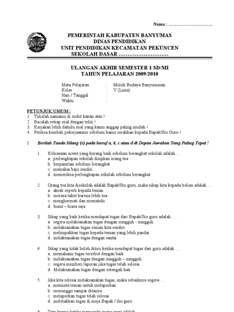 Soal Bahasa Daerah Bugis Kelas 3 Sd Semester 2 BangSoal