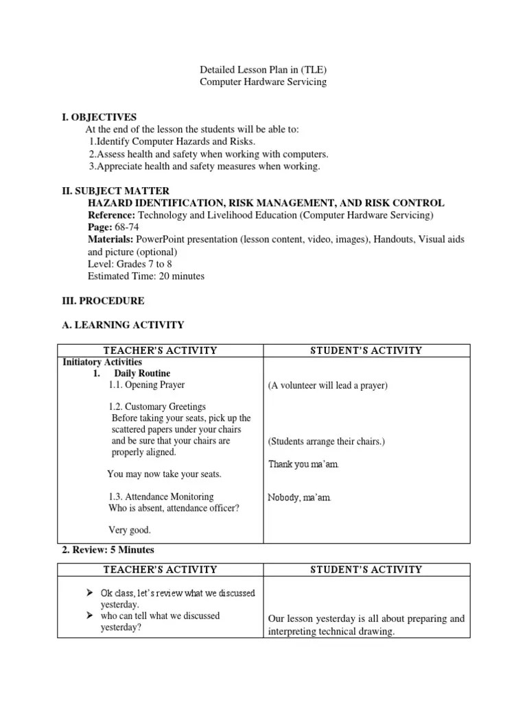 Detailed Lesson Plan in | Hazards | Occupational Safety And Health