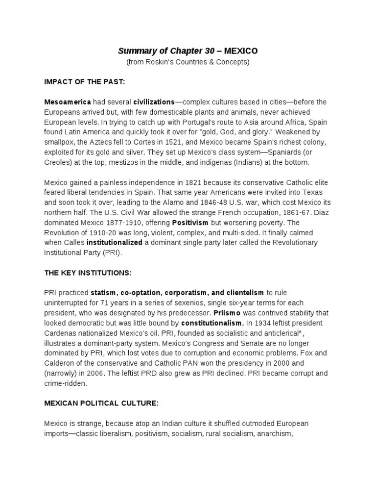 AP Comparative Government Mexico Summary (ROSKIN