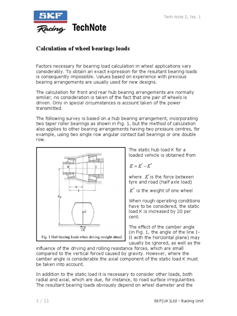 SKF Racing Calculation of Wheel Bearings Loads PDF Bearing