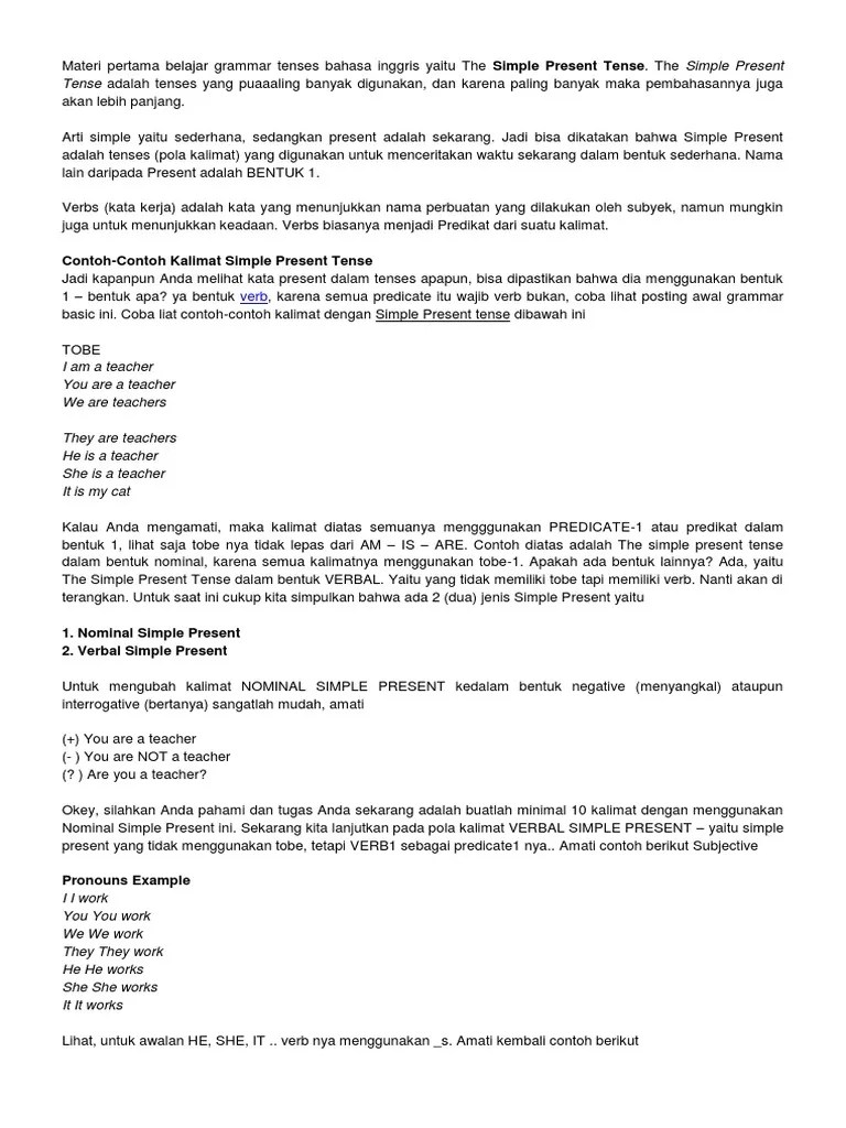 Materi Pertama Belajar Grammar Tenses Bahasa Inggris Yaitu