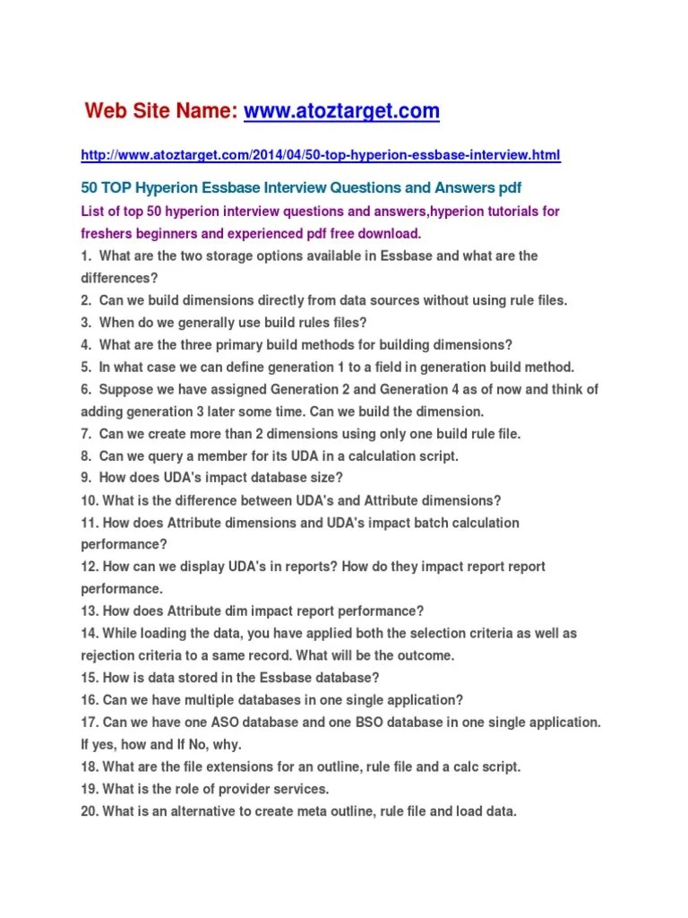 HYPERION ESSBASE INTERVIEW QUESTIONS AND ANSWERS PDF
