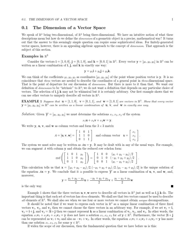 Dimension in Linear Algebra Basis (Linear Algebra) Vector Space