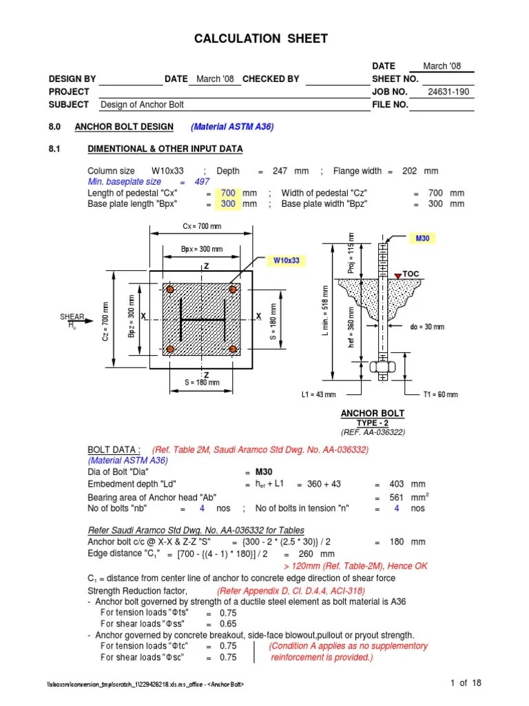Anchor Bolt Design Strength Of Materials Screw