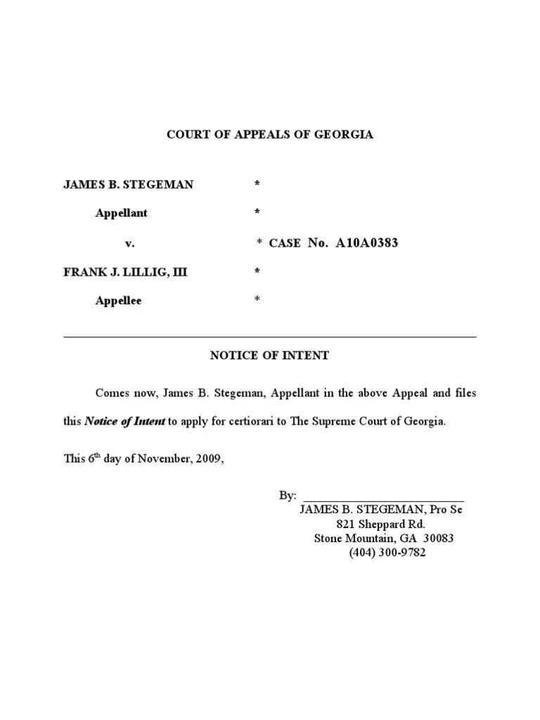Notice of Intent to Petition for Cert. The Supreme Court of