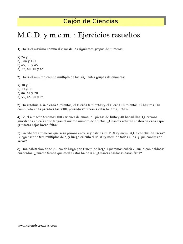 Ejercicios MCM MCD 2 PDF Números Aritmética