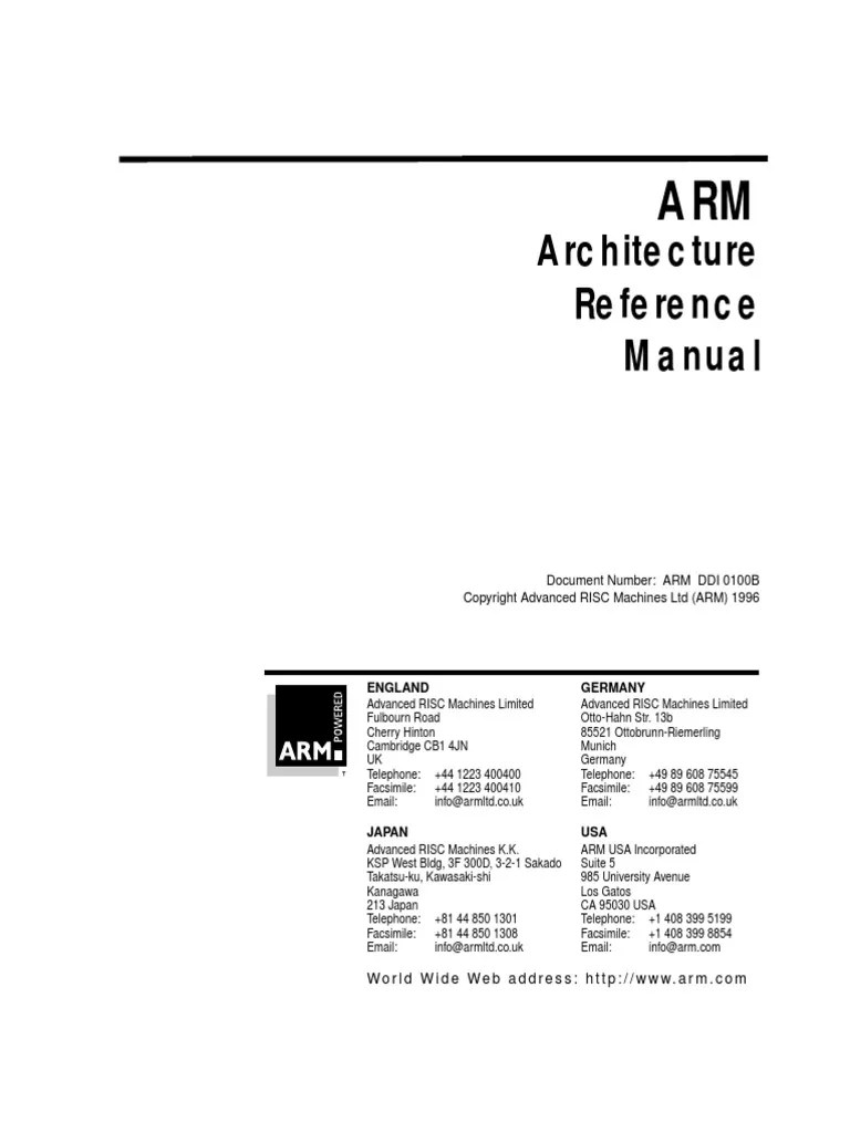 ARM Architecture Reference Manual ARM DDI 0100B PDF Instruction Set Arm Architecture