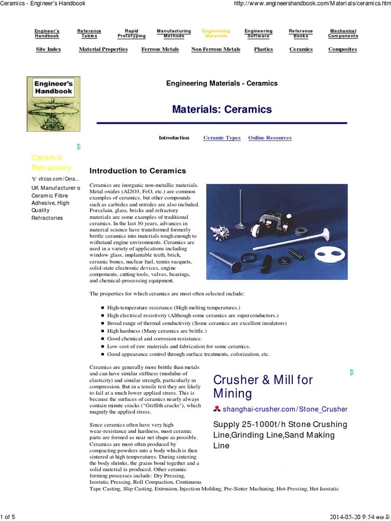Ceramics Engineer's Handbook PDF Ceramic Engineering Ceramics