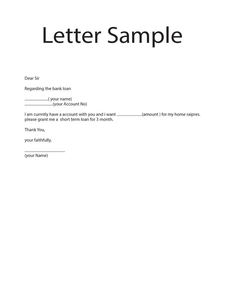 Personal Loan Sample Letter