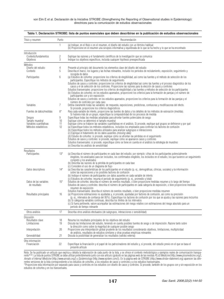 Checklist STROBE Spanish PDF Muestreo (Estadísticas) Caso de estudio