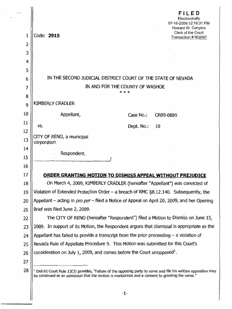 2JDC Judge Elliott Order Granting Motion to Dismiss Without Prejudice