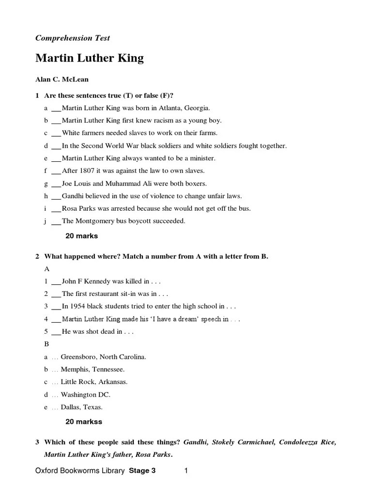 Comprehension Test Martin Luther King Alan C. McLean