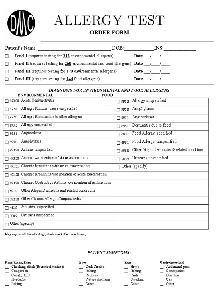 Allergy Test Papers Allergen Allergy
