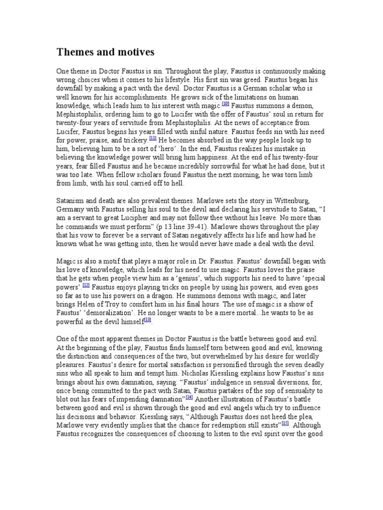 Themes and Motives in Doctor Faustus PDF Satan Religious Belief And Doctrine
