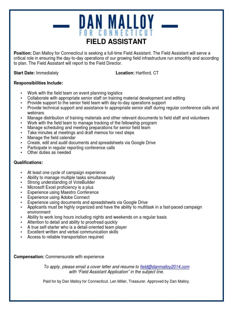 Field Assistant Job Description