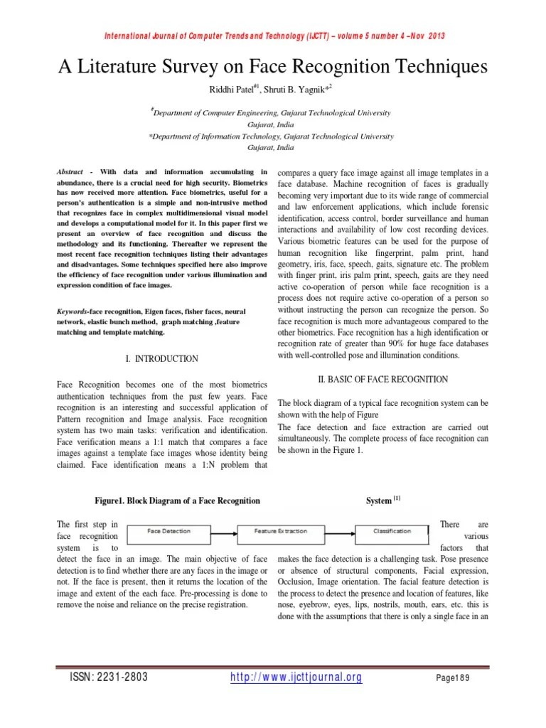 A Literature Survey on Face Recognition Techniques Principal