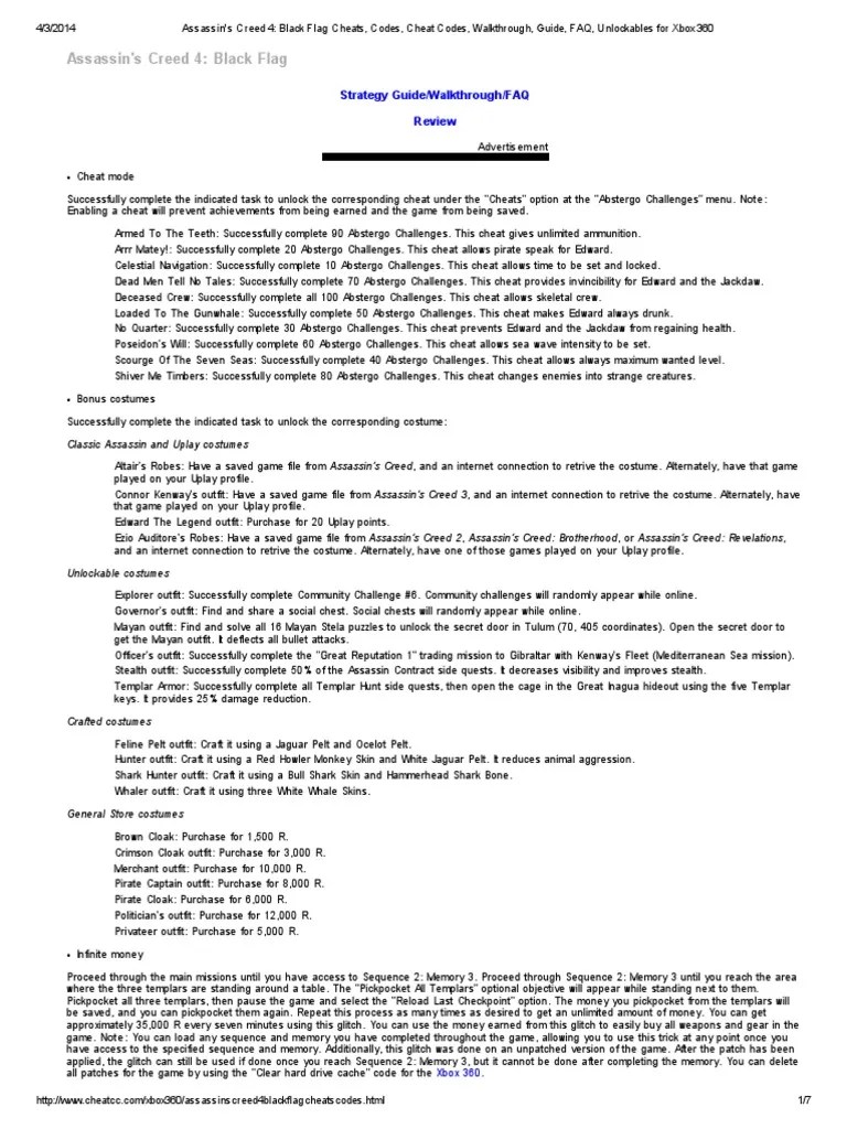 Assassin's Creed 4 Black Flag Cheats, Codes, Cheat Codes, Walkthrough