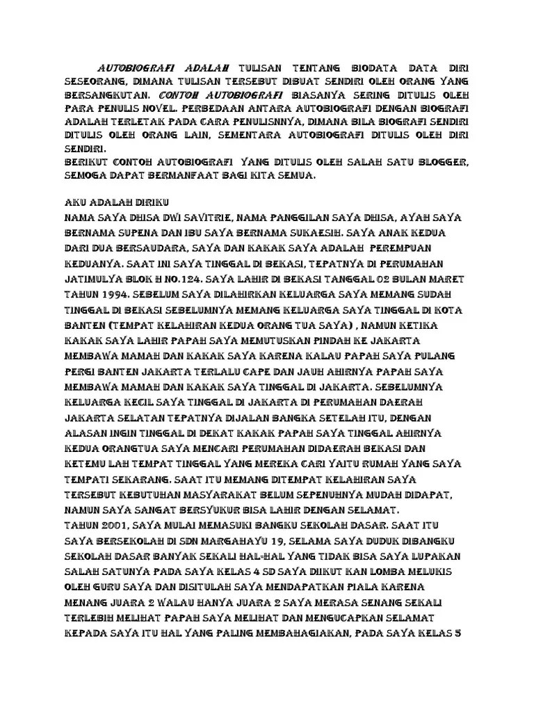 Contoh Autobiografi Singkat Diri Sendiri