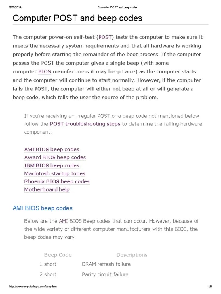 Computer POST and Beep Codes Bios Booting