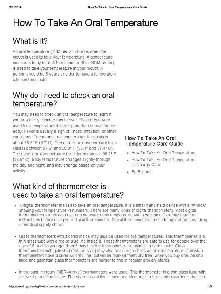 How to Take an Oral Temperature Care Guide Mercury (Element