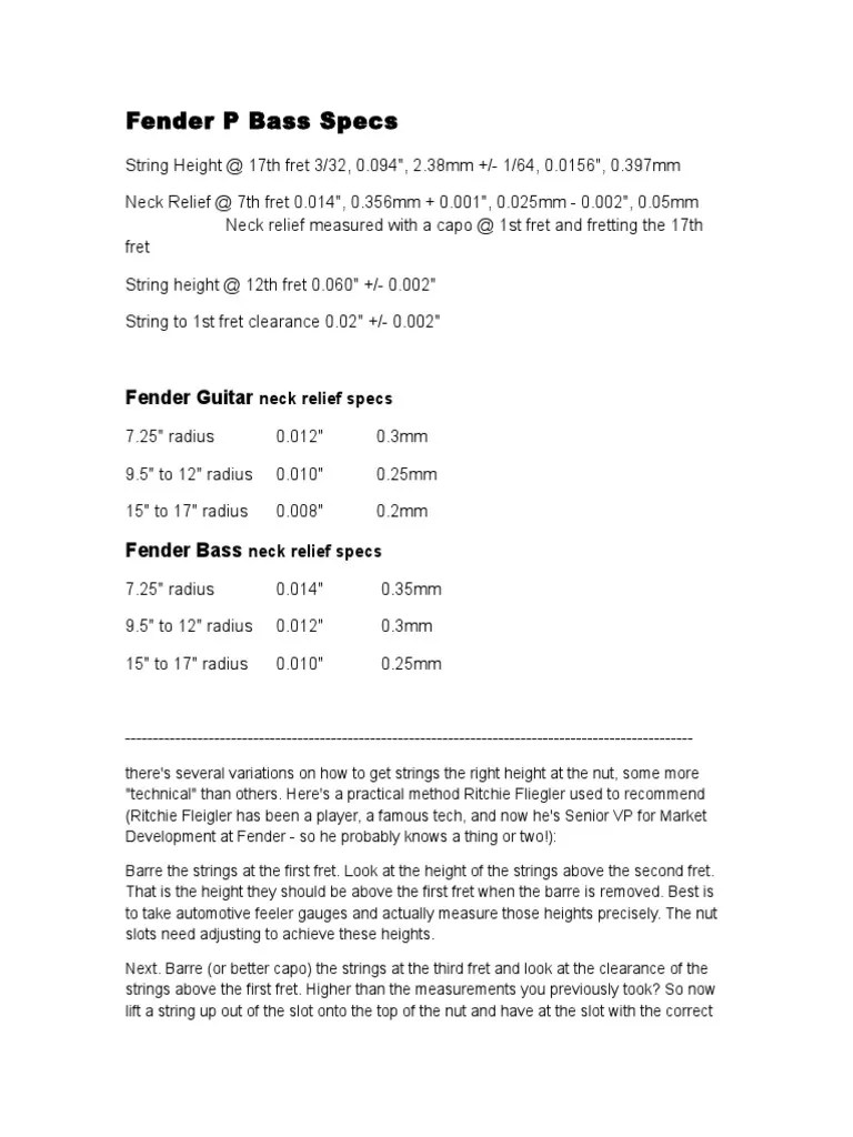 Fender Setup Guide PDF Guitars Bass Guitar