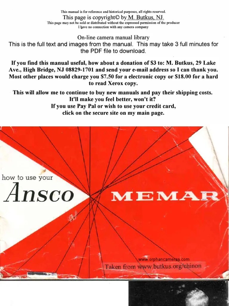 Ansco Memar manual Shutter (Photography) Flash (Photography)