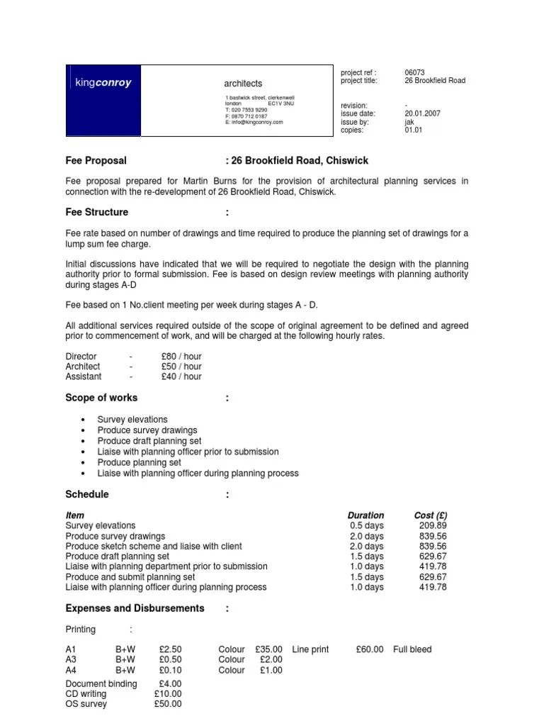 Kca Fee Proposal PDF Architect Fee