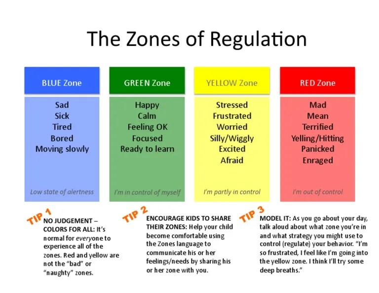 zones of regulation chart - pdf