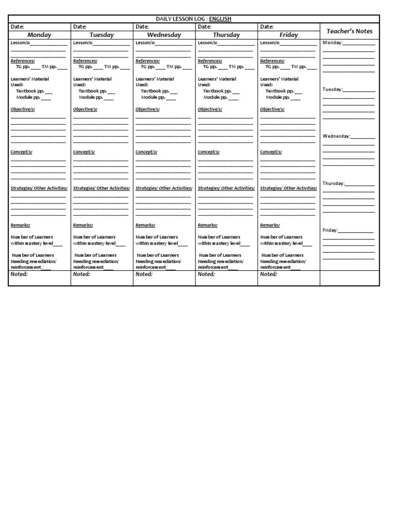 DLL Modified daily lesson log for k12 teachers in public schools.