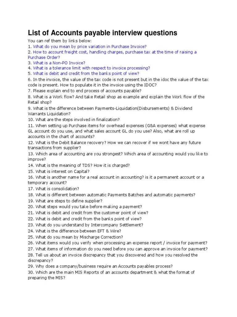 List of Accounts Payable Interview Questions