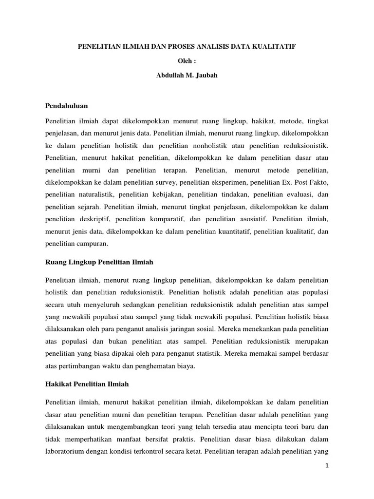 Penelitian Ilmiah Dan Proses Analisis Data Kualitatif