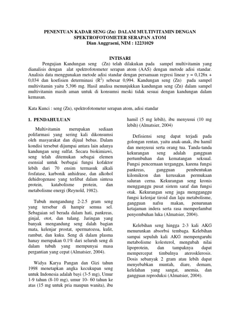 PENENTUAN KADAR SENG (ZN) DALAM MULTIVITAMIN DENGAN SPEKTROFOTOMETER  SERAPAN ATOM | PDF