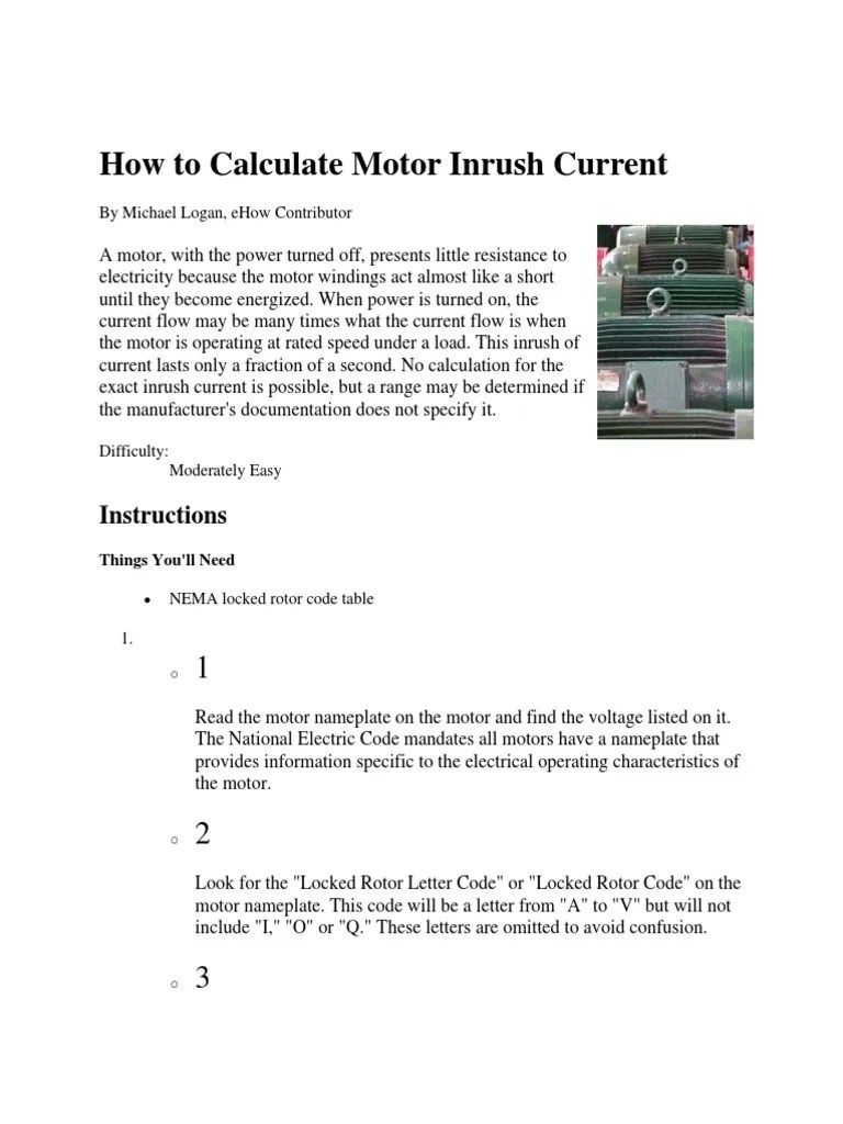 How To Calculate Motor Inrush Current PDF Voltage Electric Current